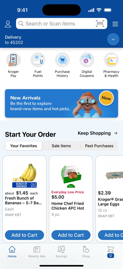 Kroger app interface before redesign