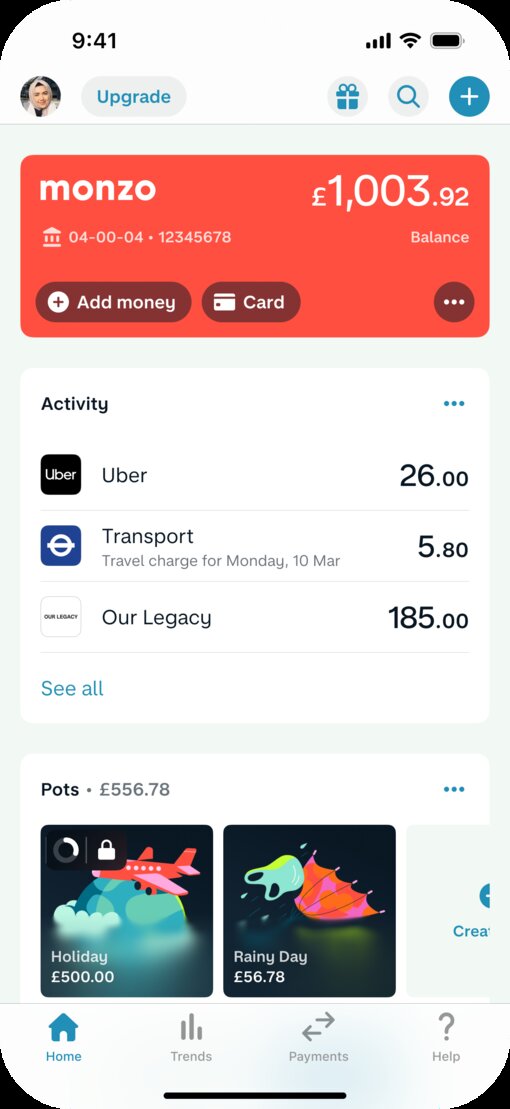 Monzo app interface before redesign