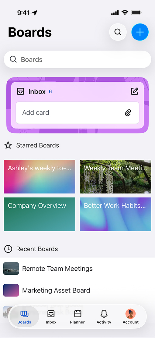 Trello app with Liquid Glass tab bar