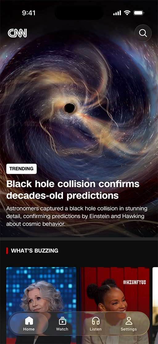 Liquid Glass 디자인이 적용된 CNN 앱