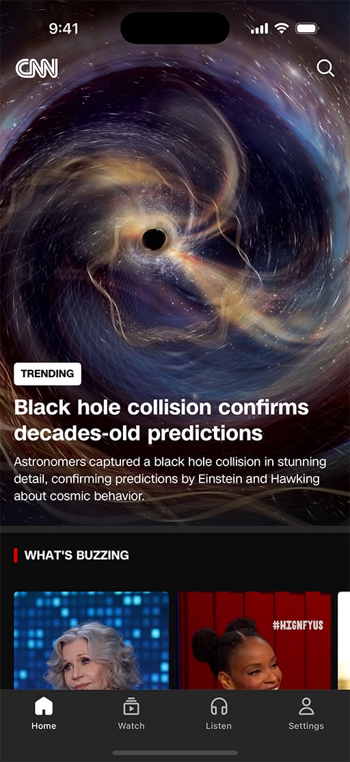 새로운 디자인 적용 전 CNN 앱 인터페이스