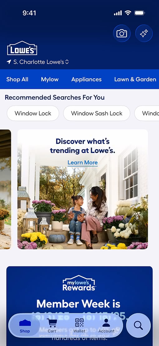 Liquid Glass 디자인이 적용된 Lowe’s 앱