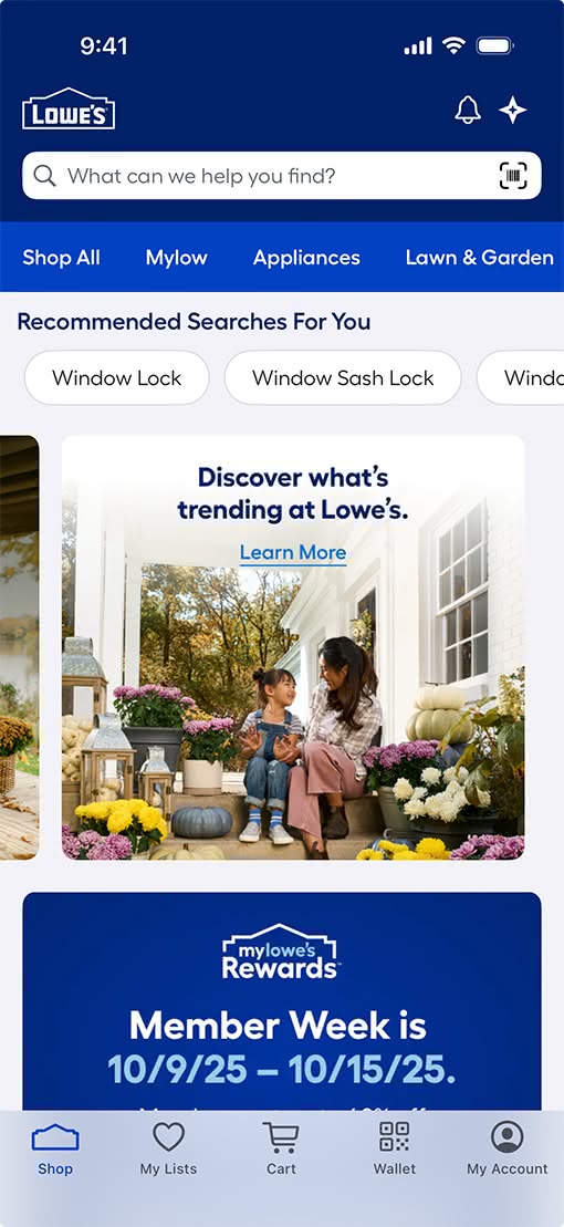 새로운 디자인 적용 전 Lowe’s 앱 인터페이스