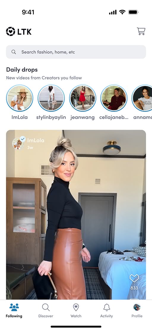 새로운 디자인 적용 전 LTK 앱 인터페이스