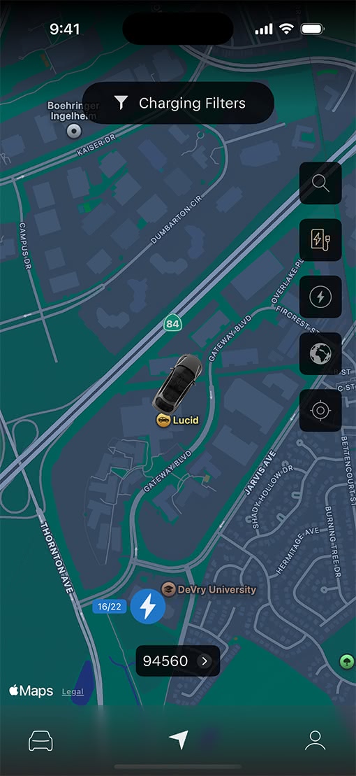 새로운 디자인 적용 전 Lucid Motors 앱 인터페이스