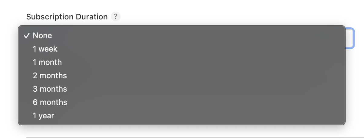 “구독 기간” 드롭다운 메뉴가 열려 있고, 기간의 선택 사항이 아래에 나열되어 있는 “구독 생성” 팝업 창의 모습을 보여주는 스크린샷입니다.