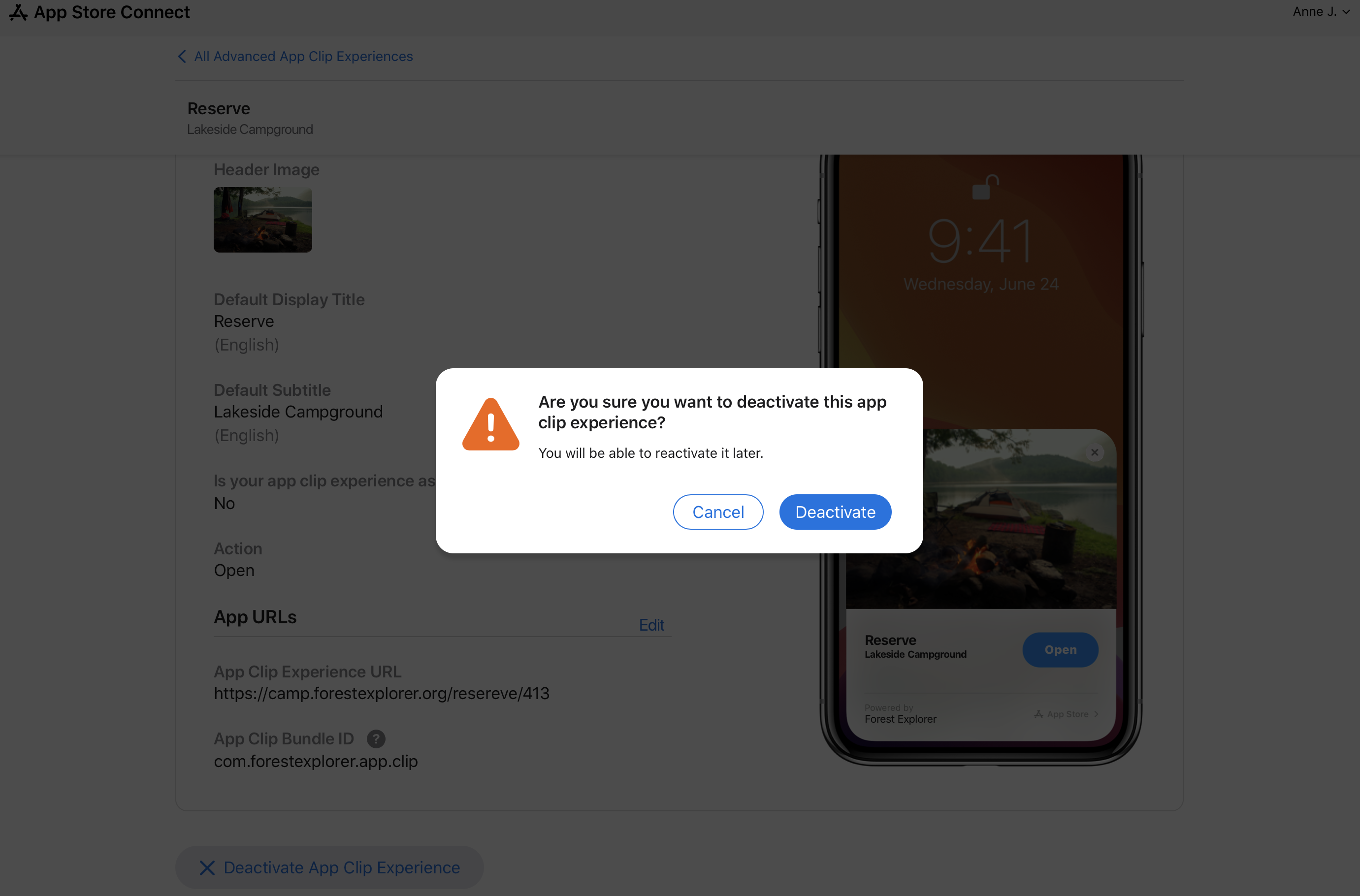 앱 클립 비활성화 확인 화면을 보여주는 이미지입니다.