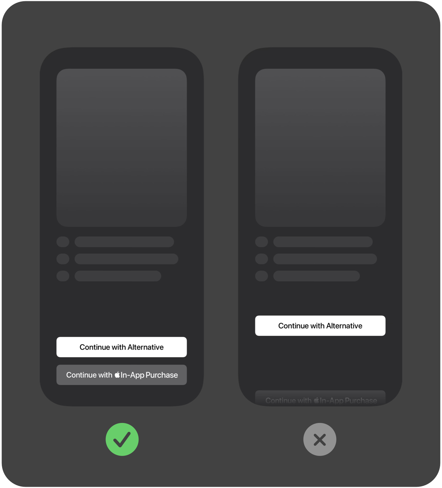 사용자가 외부 결제 옵션을 선택하는 것을 보여 주는 결제 흐름 2단계