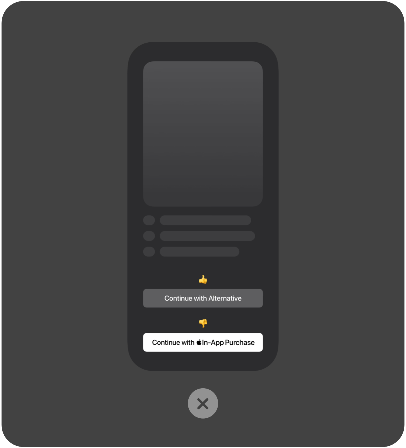 사용자가 개발자와 거래하게 됨을 알리는 공개 시트를 보여 주는 결제 흐름 3단계