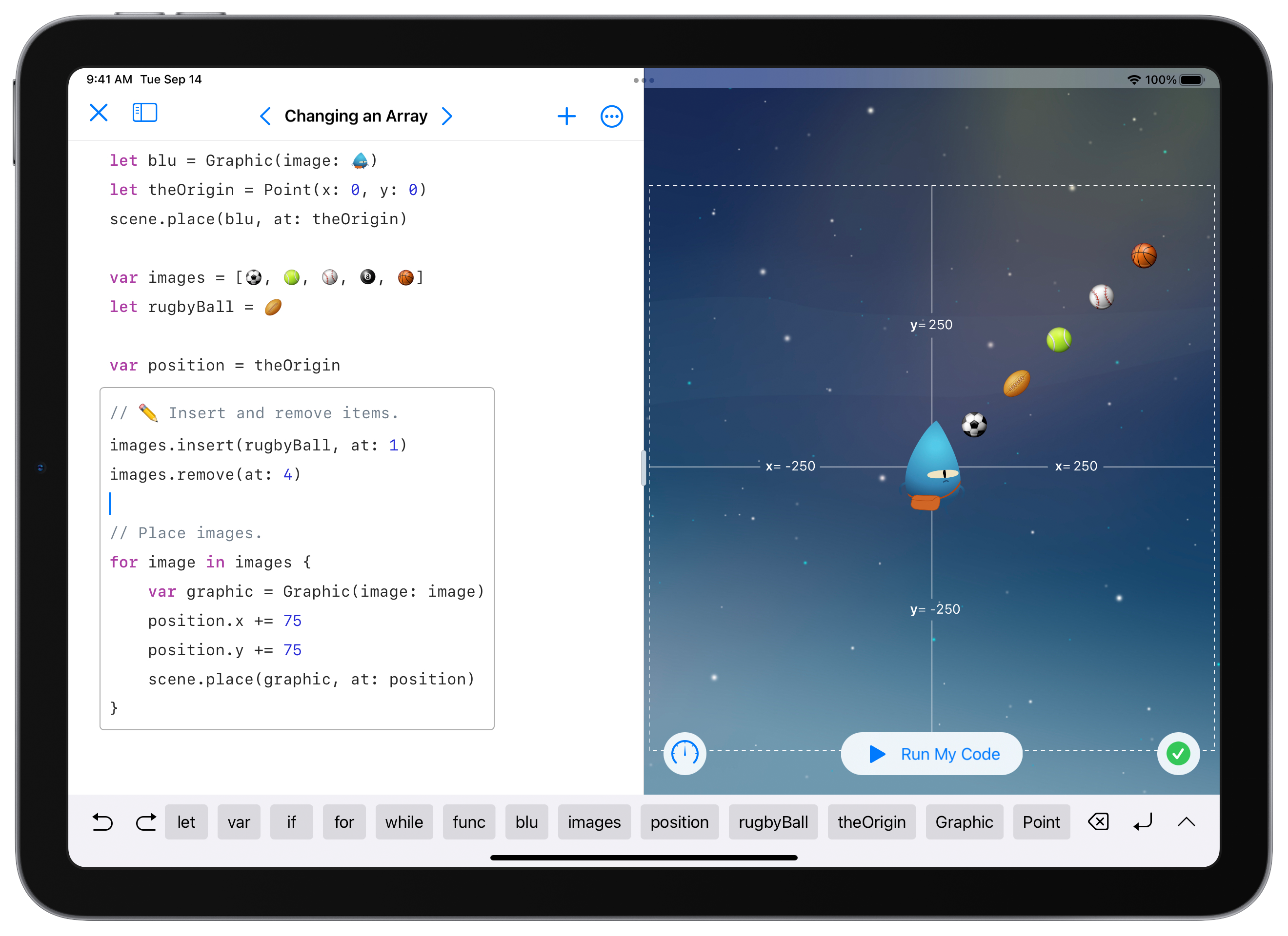 iPad 正在使用 Swift Playground。