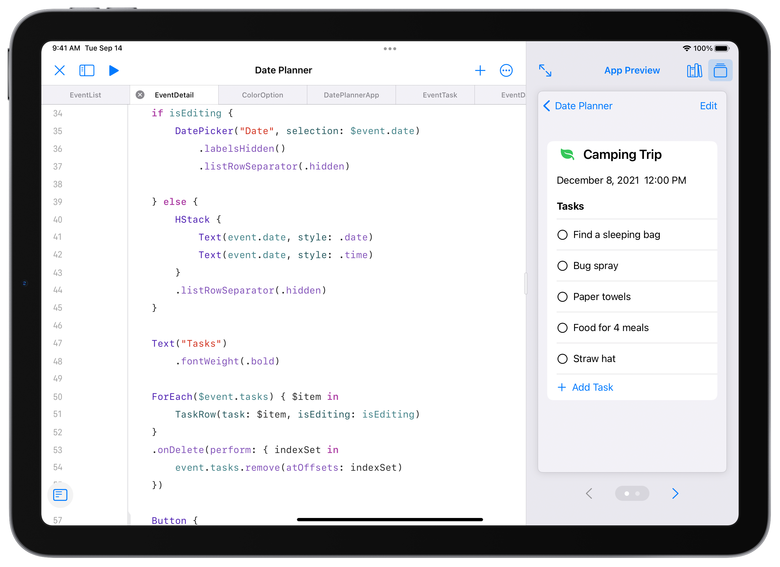 iPad 正在使用 Swift Playground。